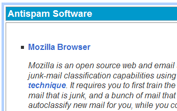 Screenshot of Mozilla being recommended on antispam website