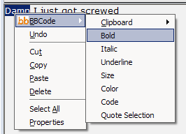 Screenshot of BBCode bold option
