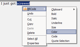 Screenshot of BBCode after using color option