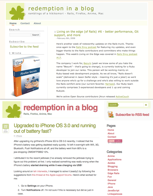 Blog theme - before and after Blog theme - before and after