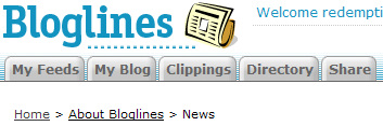 Sceen capture of new Bloglines look