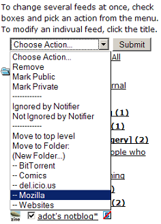 Screenshot of Bloglines feed organization