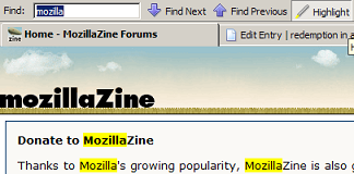 Screenshot of Find As You Type toolbar Highlight function in action