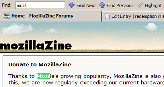 Screenshot of Find As You Type toolbar in action