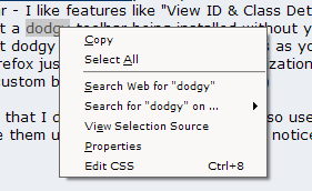 Screenshot of Firefox context menu search
