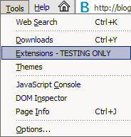 Screenshot of Extension Manager menu item