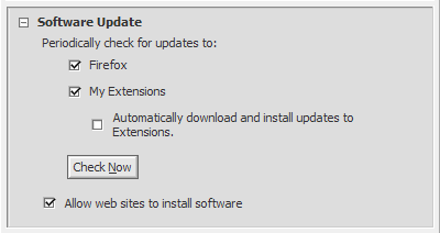 Screenshot of Extension Manager options