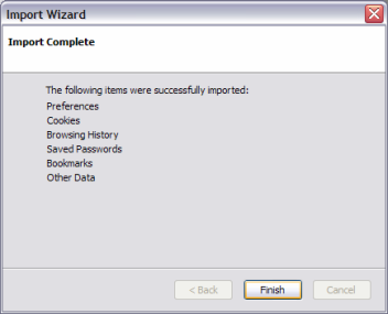 Firefox profile import wizard success screen