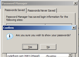 Screenshot of confirmation dialog when clicking Show Passwords