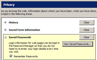Screenshot of saved passwords option