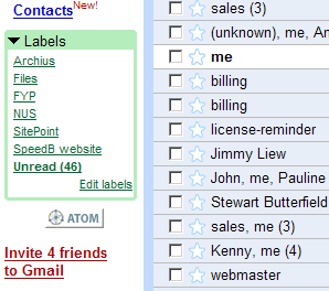 Screenshot of Gmail atom feed button