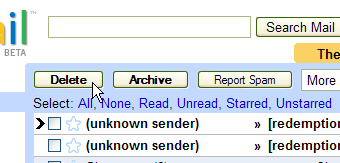 Screenshot of the added Delete button in Gmail