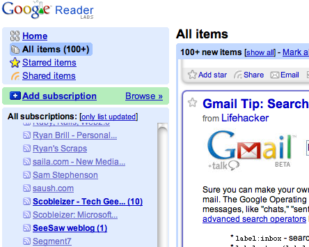Google Reader interface