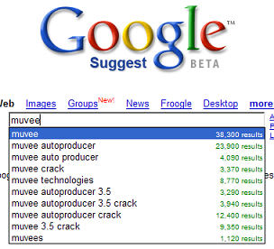 Screenshot of Google Suggest in action