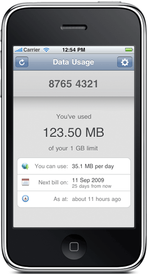 Singtel Data Usage iPhone app screenshot Singtel Data Usage iPhone app screenshot