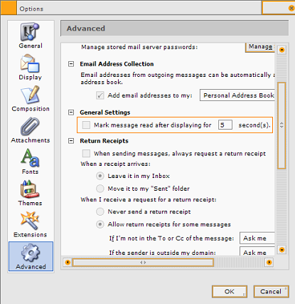 Screenshot of the "Mark message read" option