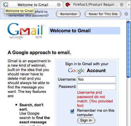 The new non-modal 'Remember my password' dialog in Firefox 3