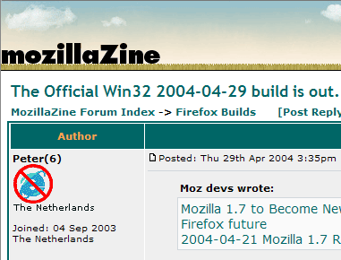 Screenshot of part of an official Win32 build ... is out thread