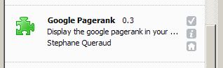 Screenshot of Google PageRank extension in the extension manager