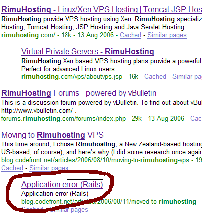 'Application error (Rails)' on Google