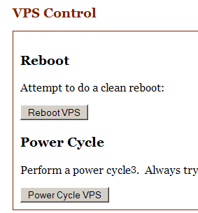 Screenshot of Rimuhosting VPS control panel