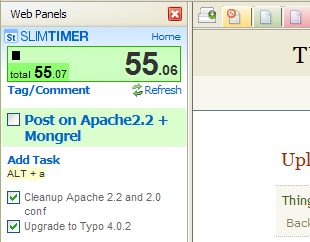 SlimTimer running in a Firefox Web panel