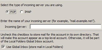 Screenshot of Global Inbox option when setting up a new account