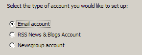 Screenshot of Thunderbird's UI for creating new account, including an RSS account