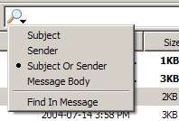 Screenshot of quick search box drop down