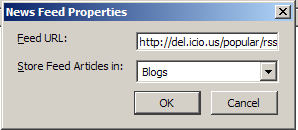 Screenshot of dialog for adding a new feed