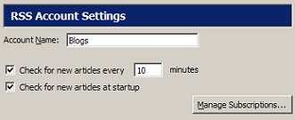 Screenshot of RSS account options
