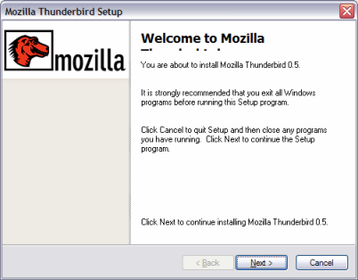 Thunderbird installer setup screen