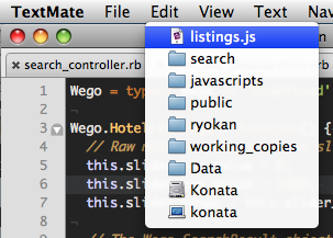 TextMate with \"Reveal file\" menu