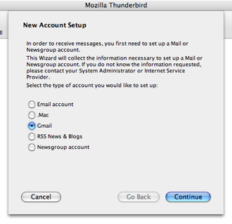 Thunderbird - Gmail mailbox creation step 1
