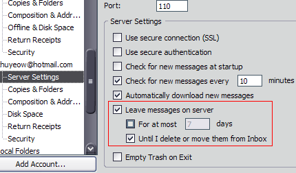 Thunderbird settings screenshot