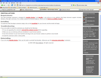 Screenshot of the Web Developer Toolbar documentation page